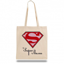 Эко-сумка шоппер с принтом "Super Mama" Кавун Бежевый