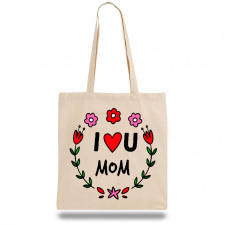 Эко-сумка шоппер с принтом "I love U Mom" Кавун Бежевый