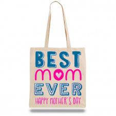 Эко-сумка шоппер с принтом "Best mom ever" Кавун Бежевый