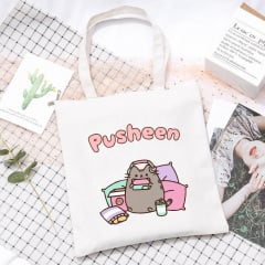 Сумка эко-шоппер 2Life Pusheen cat Кот 35х38 см на молнии Белый (v-12142) Ізюм
