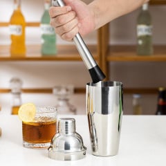 Набор для бара BAR для приготовления коктейлей с деревянной подставкой 750 мл 12 предметов Серебристый (C051212) Запорожье