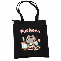Сумка эко-шоппер 2Life Pusheen cat Кот со сладостями 35х38 см на молнии Черный (v-12144) Винница
