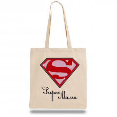 Эко-сумка шоппер с принтом "Super Mama" Кавун Бежевый Запорожье