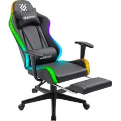 Геймерское кресло Defender Watcher полиуритановое с RGB подсветкой и подножкой Черный Кропивницкий