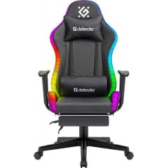 Геймерское кресло Defender Watcher полиуритановое с RGB подсветкой и подножкой Черный Кропивницкий