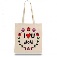 Эко-сумка шоппер с принтом "I love U Mom" Кавун Бежевый Одеса