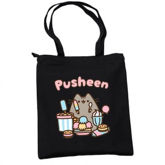 Сумка эко-шоппер 2Life Pusheen cat Кот со сладостями 35х38 см на молнии Черный (v-12144)