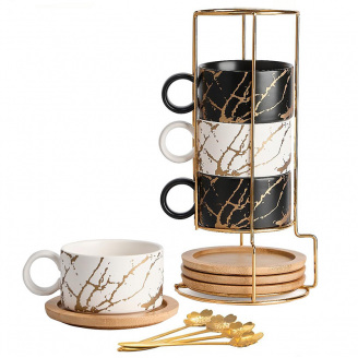 Набор чашек No Brand Мраморная роскошь 4 шт Black-White 13154-83929