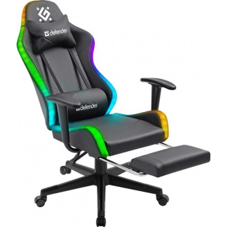 Геймерское кресло Defender Watcher полиуритановое с RGB подсветкой и подножкой Черный