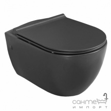 Безободковый подвесной унитаз с сидением дюропласт softclose Bella CeraStyle City АР000040663 матовый черный