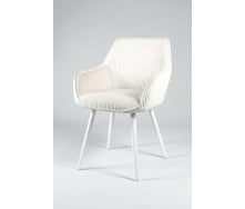 Стул обеденный Линн М-240 с подлокотниками, для столовой, кухни, кафе, салона, вельвет Белый антик/белый, 850х580х580 мм