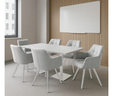 Комплект стульев обеденных Осло М-235 (6 шт.) с подлокотниками, для столовой, кухни, ткань фактурная Нежно белый/белый, 850х600х610 мм