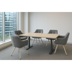 Комплект стульев обеденных Осло М-235 (6 шт.) с подлокотниками, для столовой, кухни, ткань фактурная Серый агат/капучино, 850х600х610 мм Весёлое