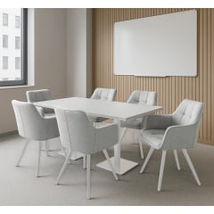 Комплект стульев обеденных Осло М-235 (6 шт.) с подлокотниками, для столовой, кухни, ткань фактурная Нежно белый/белый, 850х600х610 мм Новое