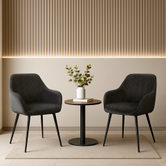 Комплект стульев обеденных Линн М-240 (2 шт.) с подлокотниками, для столовой, кухни, вельвет Черный/черный, 850х580х580 мм Ковель