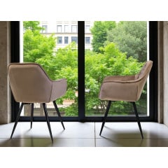 Стул обеденный Арис М-65 с подлокотниками, для кухни, столовой, кафе велюр Капучино/черный, 860х580х590 мм Лосиновка