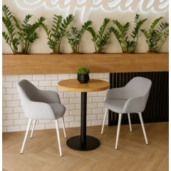 Стул обеденный с подлокотниками Терра М-220, для кухни, столовой, мохер Устричный/белый, 830х550х580 мм Ромны