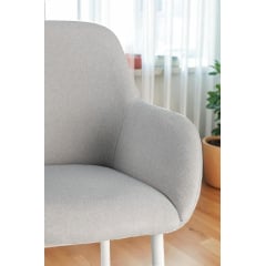 Стул обеденный с подлокотниками Терра М-220, для кухни, столовой, мохер Устричный/белый, 830х550х580 мм Ромны