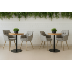 Стул обеденный с подлокотниками Осло М-235, для кухни, столовой, ткань фактурная Серый агат/капучино, 850х600х610 мм Кременчуг