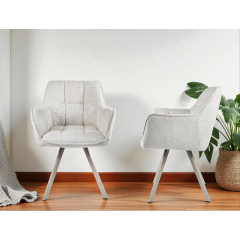 Стул обеденный с подлокотниками Осло М-235, для кухни, столовой, ткань фактурная Нежно белый/белый, 850х600х610 мм Купянск