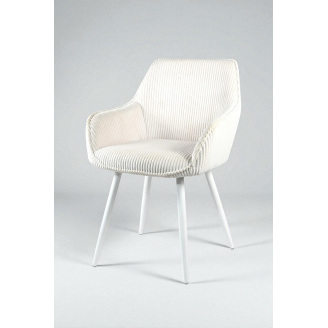 Стул обеденный Линн М-240 с подлокотниками, для столовой, кухни, кафе, салона, вельвет Белый антик/белый, 850х580х580 мм