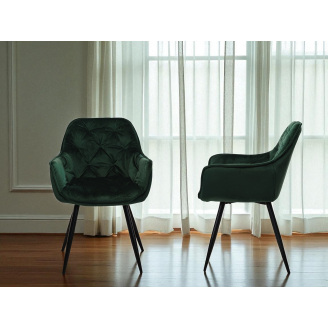 Комплект обеденных стульев Арис М-65 (2 шт.) с подлокотниками, велюр Изумруд/черный, для кухни, столовой 860×580×590 мм