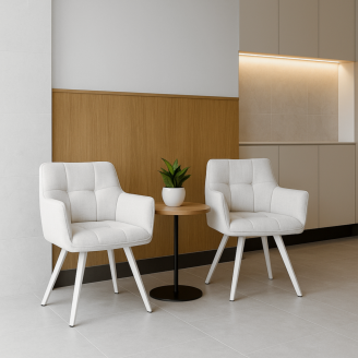 Комплект стульев обеденных Осло М-235 (2 шт.) с подлокотниками, для столовой, кухни, ткань фактурная Нежно белый/белый, 850х600х610 мм