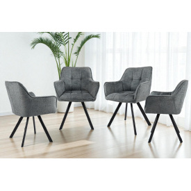 Комплект стульев обеденных Осло М-235 (4 шт.) с подлокотниками, для столовой, кухни, ткань фактурная Графит/черный, 850х600х610 мм