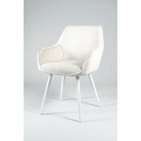 Стілець обідній Лінн М-240 з підлокітниками, для їдальні, кухні, кафе, салону, вельвет Білий антик/білий, 850х580х580 мм
