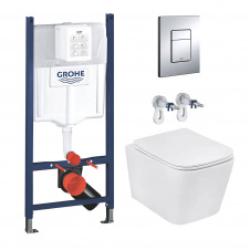 Інсталяція для унітазу Grohe Rapid SL 3 в 1 + Унітаз безобідковий Kroner Eifel WHI483429 Tornado, з панеллю змиву Even хром (3884966KE483429)