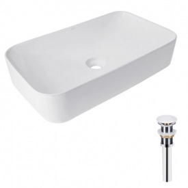 Раковина накладна Qtap Tern 610x350x135 біла з донним клапаном PU02 (QT17112270WN47304)