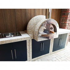 Помпейская печь для пицы с бетонным столом «Гарден Шеф» с фасадами Кремовый мармур