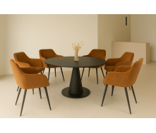 Комплект стільців обідніх Терра М-220 (6 шт.) з підлокітниками, мохер Карамель/чорний, для кухні, їдальні, 830×550×580 мм