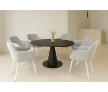 Комплект стульев обеденных Терра М-220 (6 шт.) с подлокотниками, мохер Устричный/белый, для кухни, столовой, 830×550×580 мм