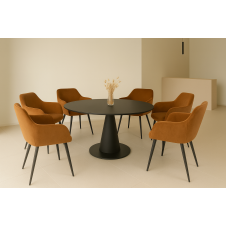 Комплект стільців обідніх Терра М-220 (6 шт.) з підлокітниками, мохер Карамель/чорний, для кухні, їдальні, 830×550×580 мм