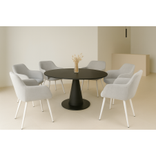 Комплект стільців обідніх Терра М-220 (6 шт.) з підлокітниками, мохер Устричний/білий, для кухні, їдальні, 830×550×580 мм