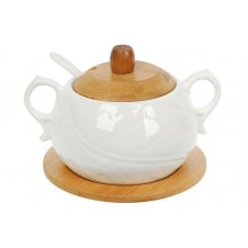 Цукорниця порцелянова на підставці 400 мл з ложкою та бамбуковою кришкою Naturel BonaDi 375-374