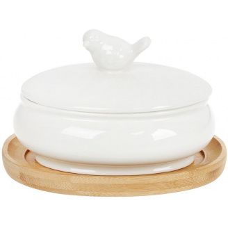 Цукорниця порцелянова 250 мл на бамбуковій підставці 