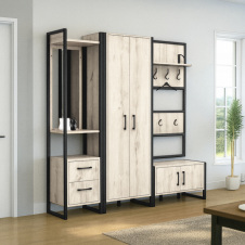 Прихожая в коридор Tobi Sho Остин ПЛ/1 в стиле Лофт с зеркалом, 1780x350x1900 мм Дуб крафт белый