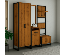 Передпокій модульний Tobi Sho Альто ПЛ/4 в стилі Лофт із дзеркалом, 2180x350x1900 мм Фаєрвуд