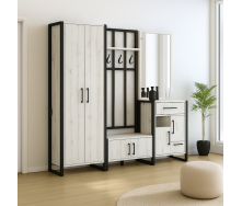 Передпокій у коридор Tobi Sho Бронкс ПЛ/2 у стилі Лофт з дзеркалом, 1980x350x1900 мм Дуб крафт білий