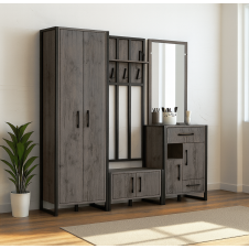 Прихожая в коридор Tobi Sho Бронкс ПЛ/2 в стиле Лофт с зеркалом, 1980x350x1900 мм Хортица