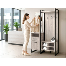 Прихожая в коридор Tobi Sho Бракстон ПЛ/6 в стиле Лофт с зеркалом, 1320x350x1900 мм Дуб крафт белый