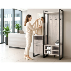 Прихожая в коридор Tobi Sho Бракстон ПЛ/6 в стиле Лофт с зеркалом, 1120x350x1900 мм Дуб крафт белый Черкассы