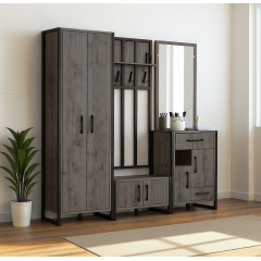 Прихожая в коридор Tobi Sho Бронкс ПЛ/2 в стиле Лофт с зеркалом, 1980x350x1900 мм Хортица Броды