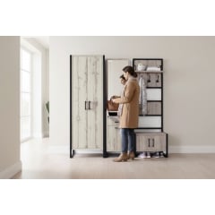 Прихожая модульная Tobi Sho Альто ПЛ/4 в стиле Лофт с зеркалом, 2180x350x1900 мм Дуб крафт белый Броды