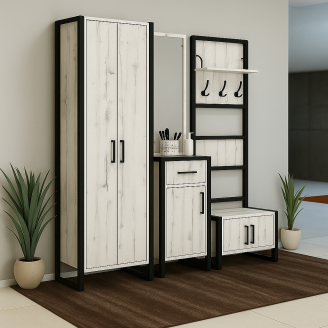 Передпокій модульний Tobi Sho Альто ПЛ/4 у стилі Лофт із дзеркалом, 2180x350x1900 мм Дуб крафт білий