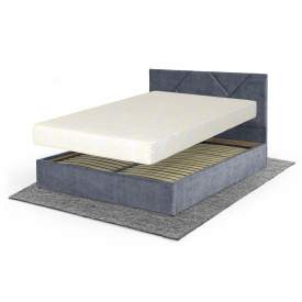 Ліжко з матрацом Цинія (160 × 200 см, Pocket Spring, велюр, підйомний механізм, ніша, синьо-сірий) IMI