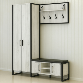 Комплект в прихожую Tobi Sho Рейден ПЛ/5 в стиле Лофт без зеркала, 1720x350x1900 мм Дуб крафт белый