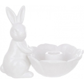 Интерьерный подсвечник Bona Rabbit with Flower 16x12x13 см White (DP261659)